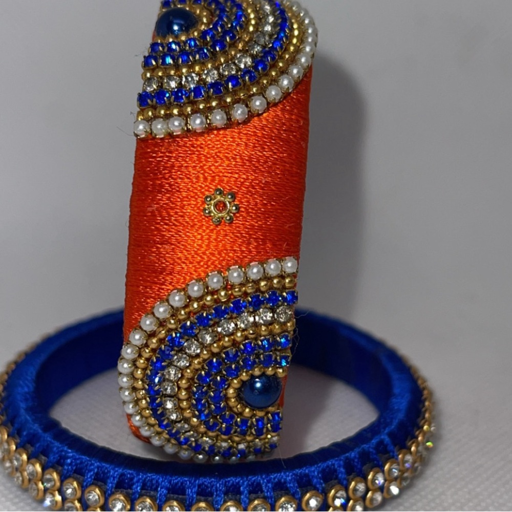 Blue Orange Indian Thread Bangles - image 2